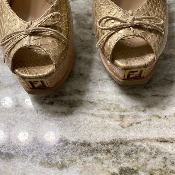 Fendi sz 37 1/2 gold heels. Will fit size 6, brand runs small. - Picture 2 of 5